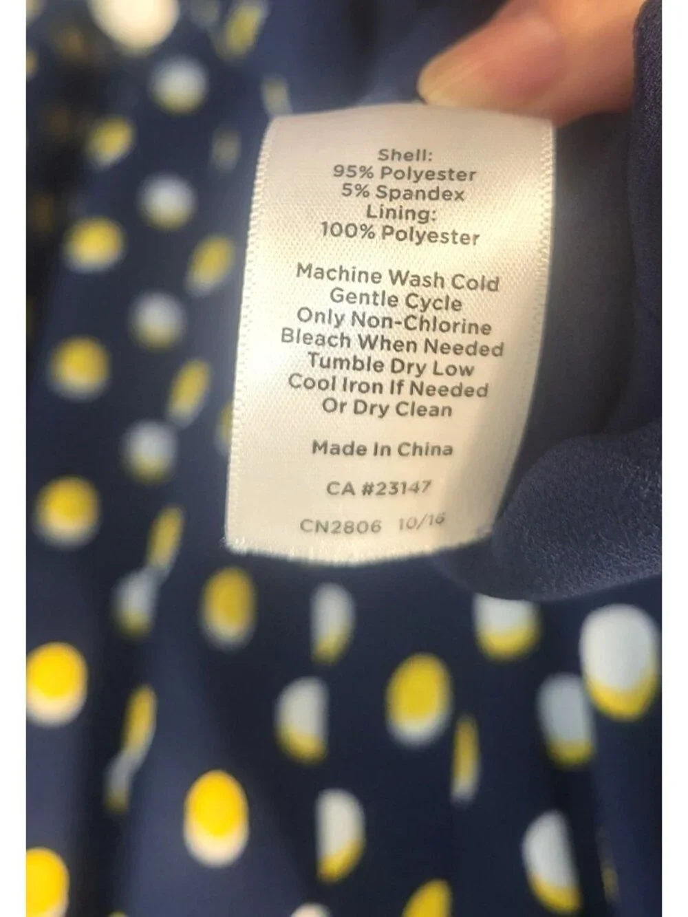 Womens Talbots Navy Blue Yellow/White Polka Dot Midi Dress 4 Pleats Chiffon Zip